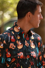 Big Guitar Print Shirt Black